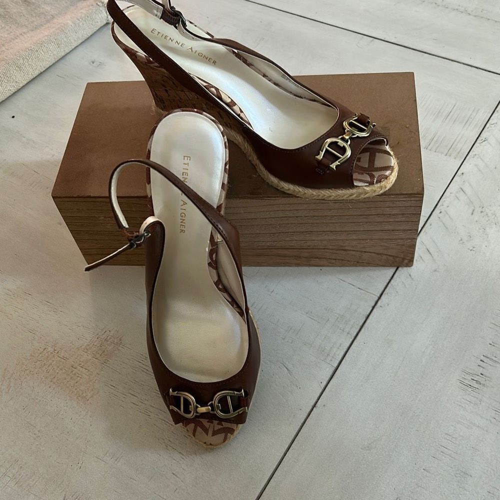 Etienne Aigner Equestrian Cork Wedge Heels